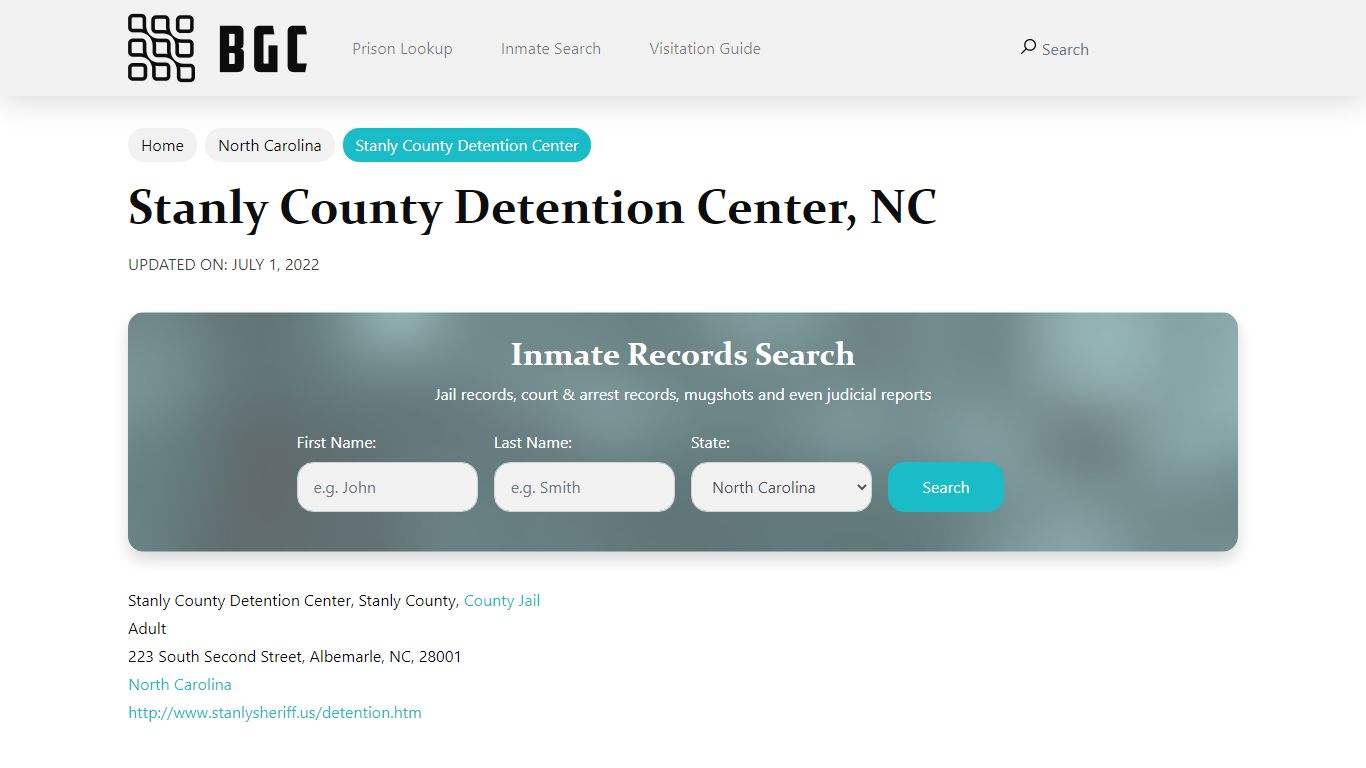 Stanly County Detention Center, NC Inmate Search, Mugshots ...