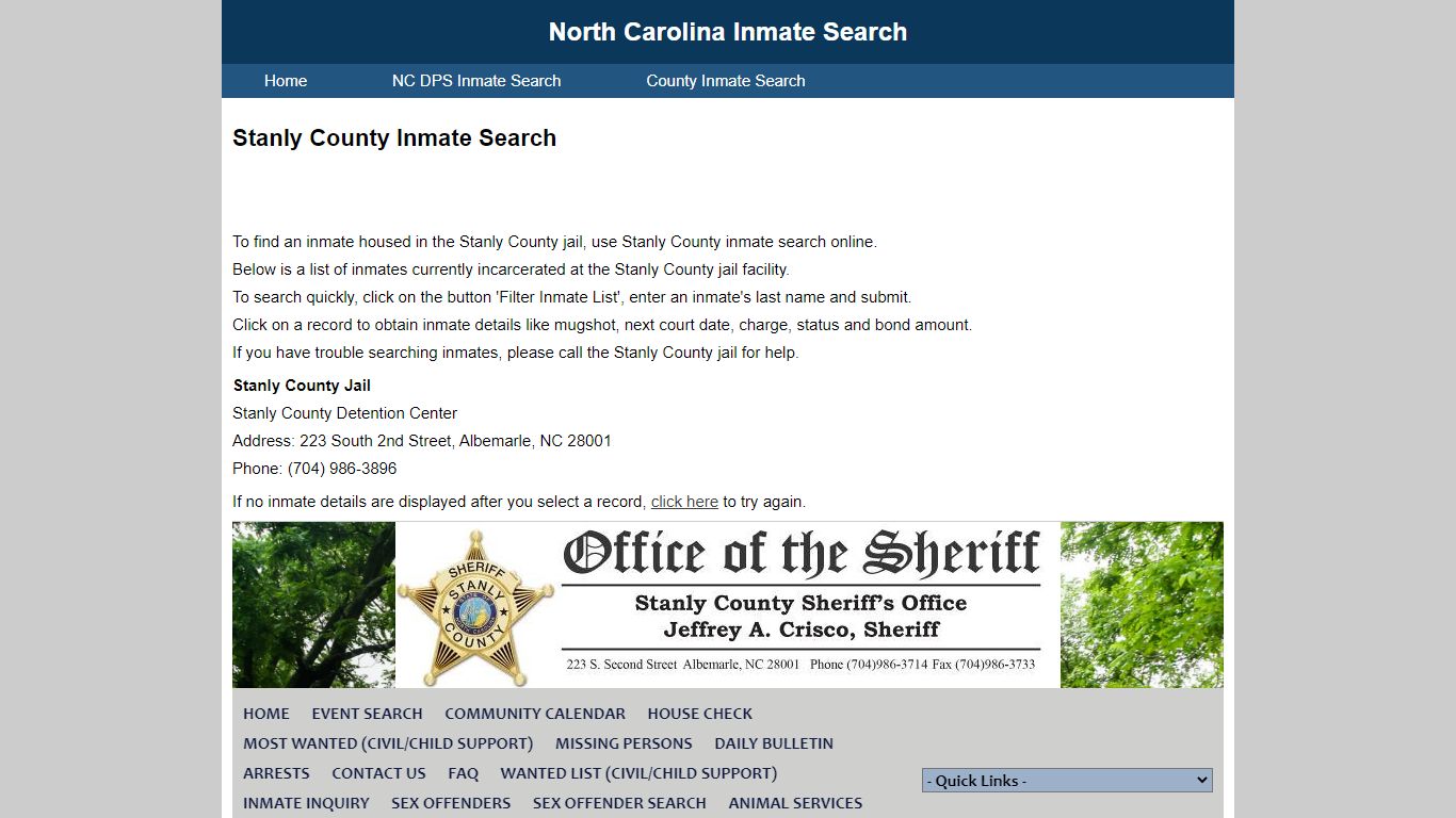 Stanly County Inmate Search