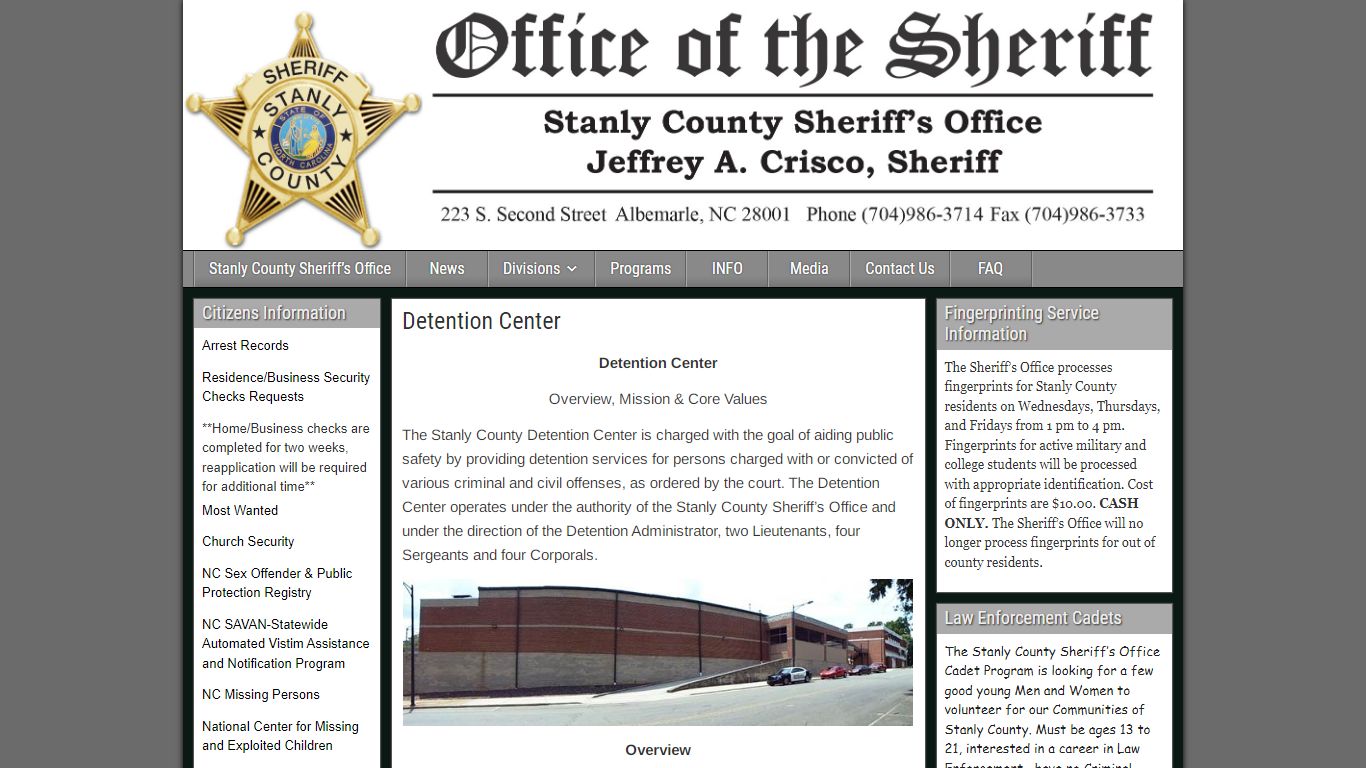 Detention Center – Stanly County Sheriff's Office