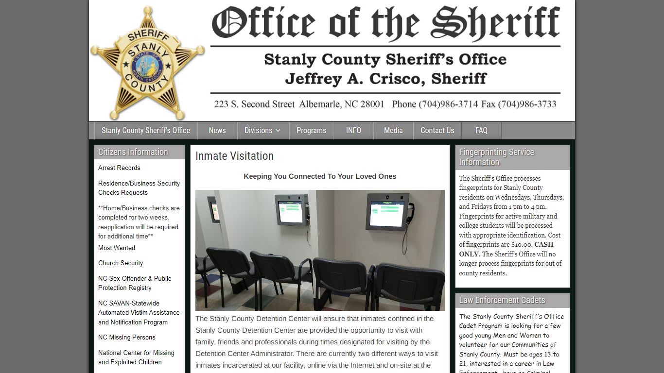 Inmate Visitation – Stanly County Sheriff's Office